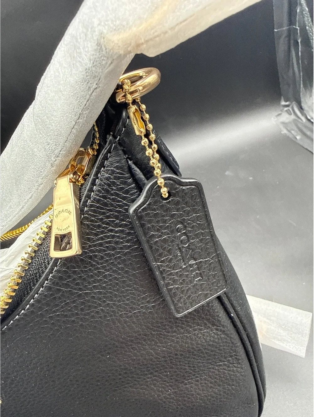 Coach Black Pebbled Leather Small Hobo Shoulder Bag Purse